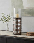 31" Bronze and Silver with Pearls Floor Hurricane Candle Holder