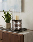 22" Bronze and Silver with Pearls Tabletop Hurricane Candle Holder