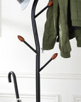 76-Inch-Long Billie Black Tree Coat Rack Walnut Hooks w Umbrella Stand