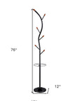 76-Inch-Long Billie Black Tree Coat Rack Walnut Hooks w Umbrella Stand