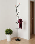 76-Inch-Long Billie Black Tree Coat Rack Walnut Hooks w Umbrella Stand