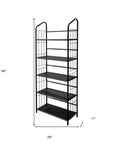 64" Black Metal Five Tier Bookcase