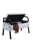17" Dark Brown And Blue Upholstered 100% Polyester Floral Entryway Bench With Flip Top