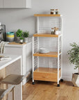 White and Natural 26" Rolling Kitchen Cart With Storage