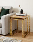 Set of Three Stylish Wood and Metal C Shaped Nesting End Tables