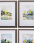 Set of Four Blue Trees Polystyrene Framed Art