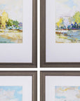 Set of Four Blue Trees Polystyrene Framed Art