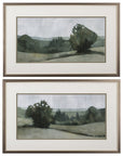 Set of Two Green Trees Framed Art