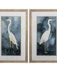 Set of Two Teal Blue Heron Framed Art