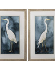 Set of Two Teal Blue Heron Framed Art