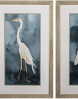Set of Two Teal Blue Heron Framed Art