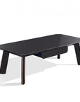 55" Ebony and Dark Brown Wood And Stainless Steel Coffee Table With Drawer