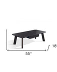 55" Ebony and Dark Brown Wood And Stainless Steel Coffee Table With Drawer