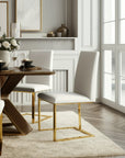 White and Gold Upholstered Faux Leather Dining Side Chair