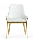 White and Gold Upholstered Faux Leather Dining Arm Chair