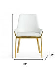 White and Gold Upholstered Faux Leather Dining Arm Chair