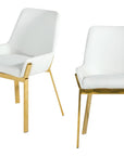 White and Gold Upholstered Faux Leather Dining Arm Chair