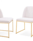 Set of Two White and Gold Upholstered Fabric Wing Back Dining Side Chairs