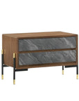 Mid Century Walnut and Gray Faux Marble Two Drawer Nightstand