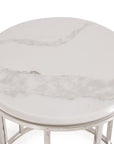 Stylish Silver And White Marble Round Geometric End or Side Table