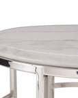Stylish Silver And White Marble Round Geometric End or Side Table