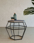 Modern Gray Concrete and Black Metal Hexagonal End Table