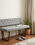 63" Gray and Brown Upholstered Linen Blend Dining Bench
