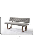 63" Gray and Brown Upholstered Linen Blend Dining Bench