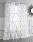 84” Silver Trellis Pattern Embroidered Window Curtain Panel