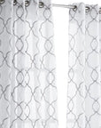 84” Silver Trellis Pattern Embroidered Window Curtain Panel