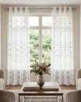 Set of Two 96" White Wave Embroidered Window Panels