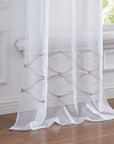 Set of Two 96" Gold and White SemiSheer Curtains