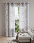 Set of Two 96" Silver Floral Embroidered Window Panels