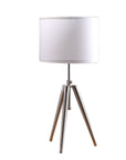 34" Silver Metal Adjustable Tripod Table Lamp With White Round Shade