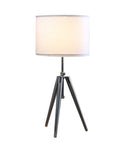 34" Silver Metal Adjustable Tripod Table Lamp With White Round Shade