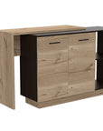 Natural and Natural And Black 59" Kitchen Island With Storage