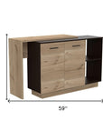 Natural and Natural And Black 59" Kitchen Island With Storage
