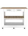 White and Brown 40" Rolling Kitchen Cart With Storage