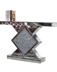 47" Clear and Silver Mirrored Glass And Faux Crystals Pedestal Console Table