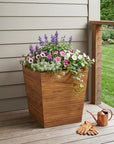 21" Brown Solid Wood Indoor Outdoor Square Planter Box