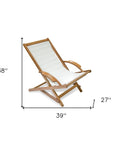 27" White and Natural Wood Solid Wood Indoor Outdoor Deck Chair