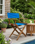 23" Blue and Natural Wood Solid Wood Indoor Outdoor Director Chair