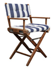 23" Blue and White and Natural Wood Solid Wood Indoor Outdoor Director Chair with Blue and White Cushion