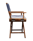 23" Blue and White and Natural Wood Solid Wood Indoor Outdoor Director Chair with Blue and White Cushion