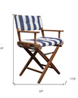 23" Blue and White and Natural Wood Solid Wood Indoor Outdoor Director Chair with Blue and White Cushion