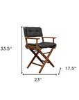 23" Black and Natural Wood Solid Wood Indoor Outdoor Director Chair with Black Cushion