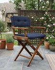23" Navy Blue and Brown Solid Wood Indoor Outdoor Director Chair with Navy Blue Cushion