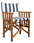 20" Blue and White and Natural Wood Solid Wood Indoor Outdoor Director Chair with Blue and White Cushion