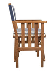 20" Blue and White and Natural Wood Solid Wood Indoor Outdoor Director Chair with Blue and White Cushion