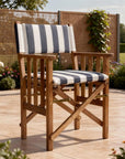 20" Blue and White and Natural Wood Solid Wood Indoor Outdoor Director Chair with Blue and White Cushion